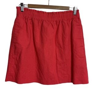 J Crew Size 10 Sidewalk City Skirt Orange Linen Blend Pull On Elastic Waist